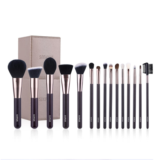 70% SALEï¼�SIXPLUS 15pcs Coffee Makeup Brush Set with Makeup Holder (coffee)
