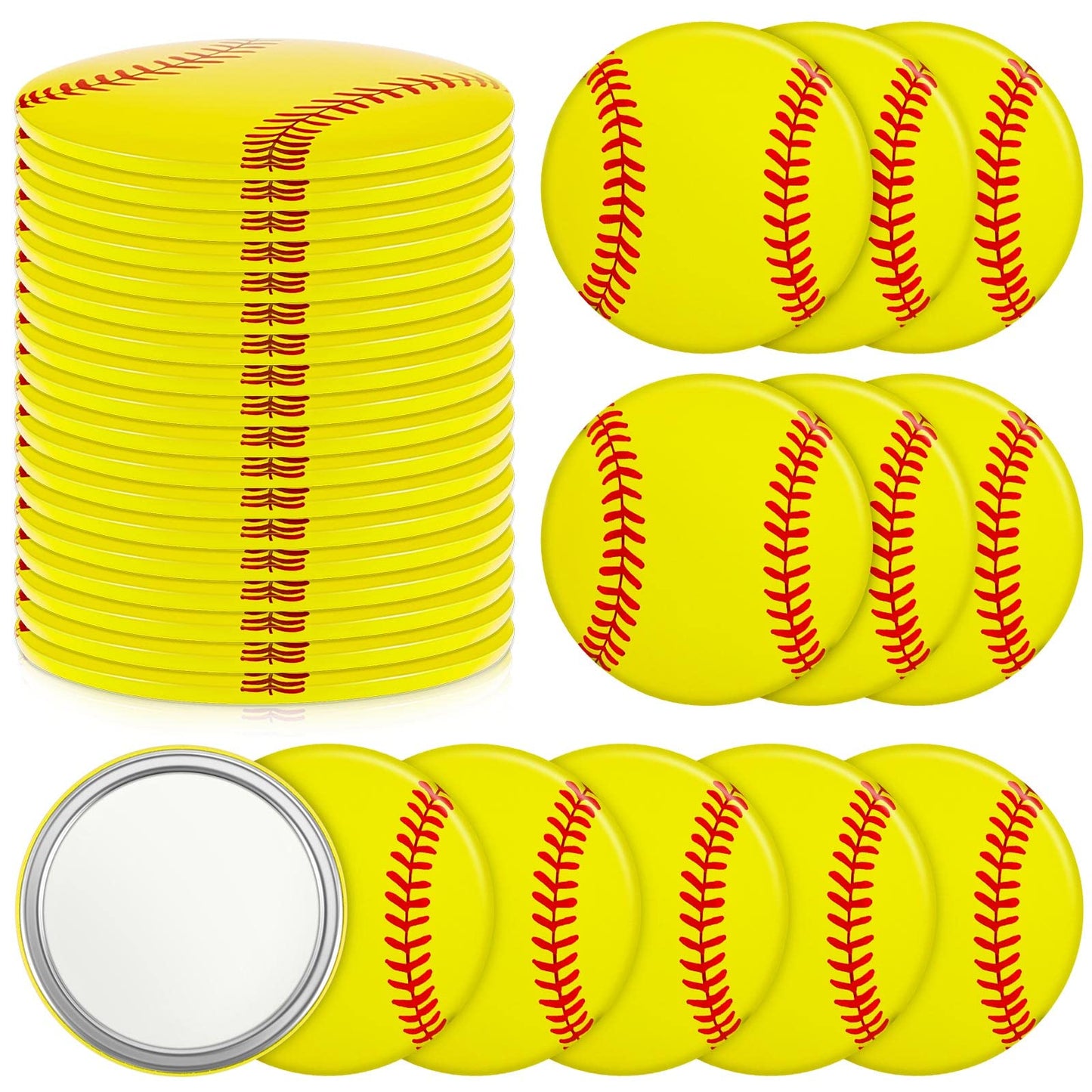 Taiyin 18 Pcs Softball Compact Mirror Softball Gifts for Girls Softball Party Supplies Softball Makeup Mini Mirror 2.76 Inch Sport Round Pocket Portable Mirror for Women Girls Gift (Yellow)