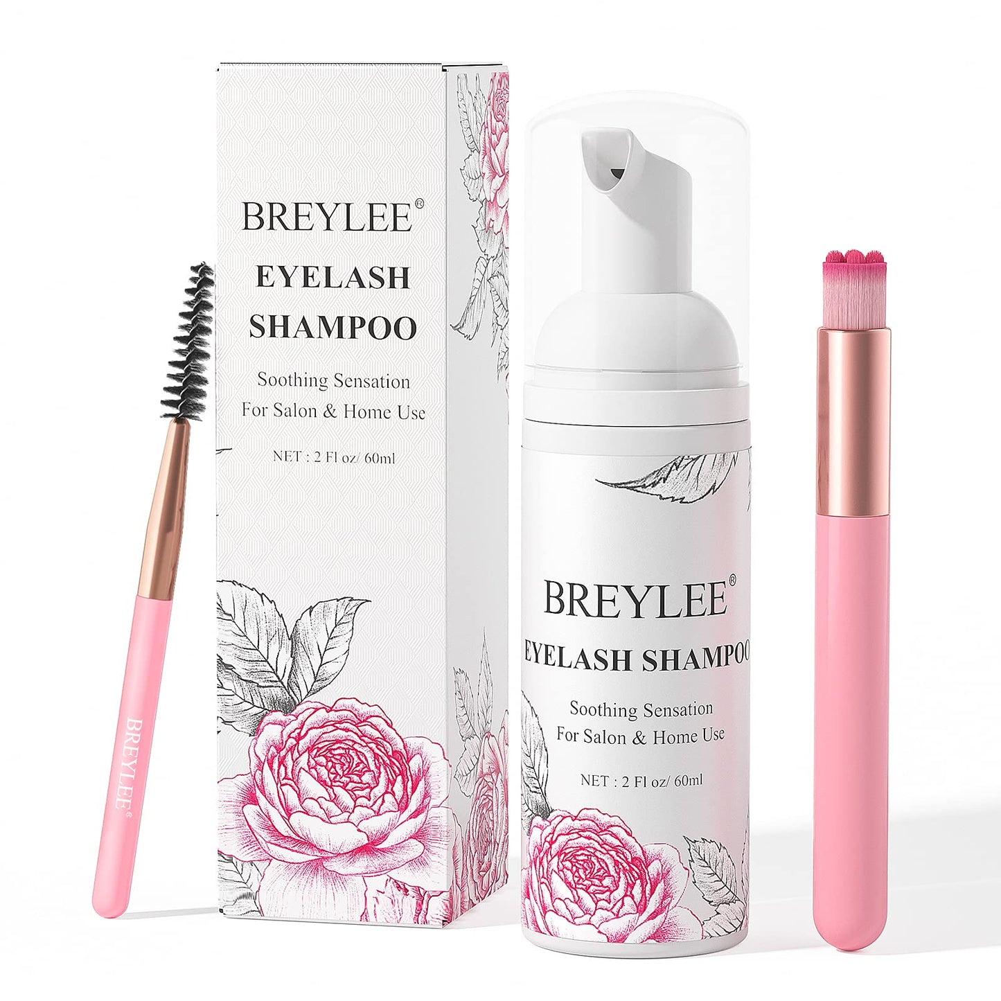 BREYLEE Eyelash Extension Cleanser,Eyelash Extension Shampoo, Eyelash Extension Foam & Brushes Eyelid Cleanser for Makeup Remover Paraben & Sulfate Free for Salon and Home Use