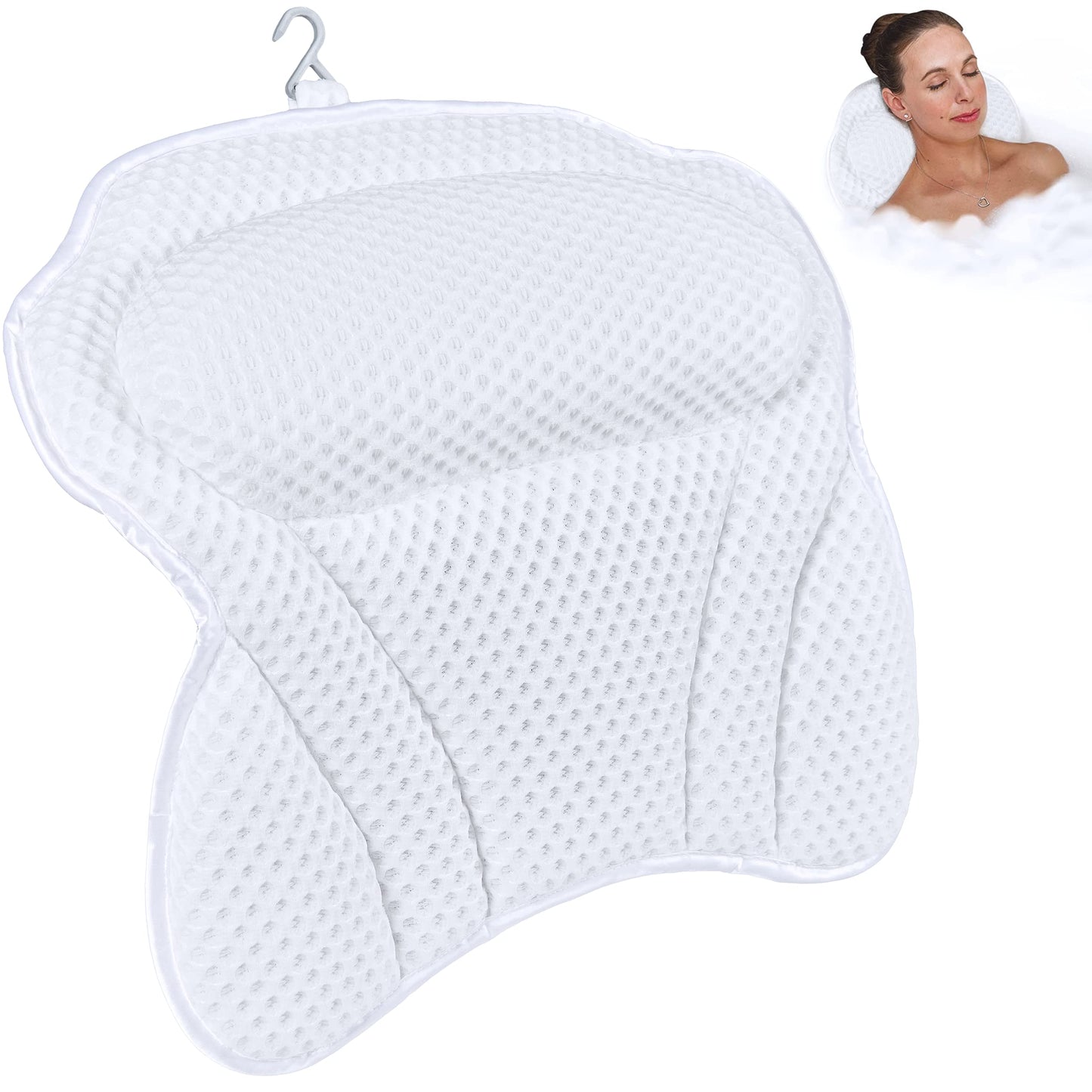 Bath Haven Bath Pillow Bathtub Pillow Back Neck Support Pillow, Spa Cushion for Tub, Relaxing Headrest Bath Pillow, Portable Washable Bathtub Accessories with 3D Air Mesh Soft Bath Pillow, Pure White
