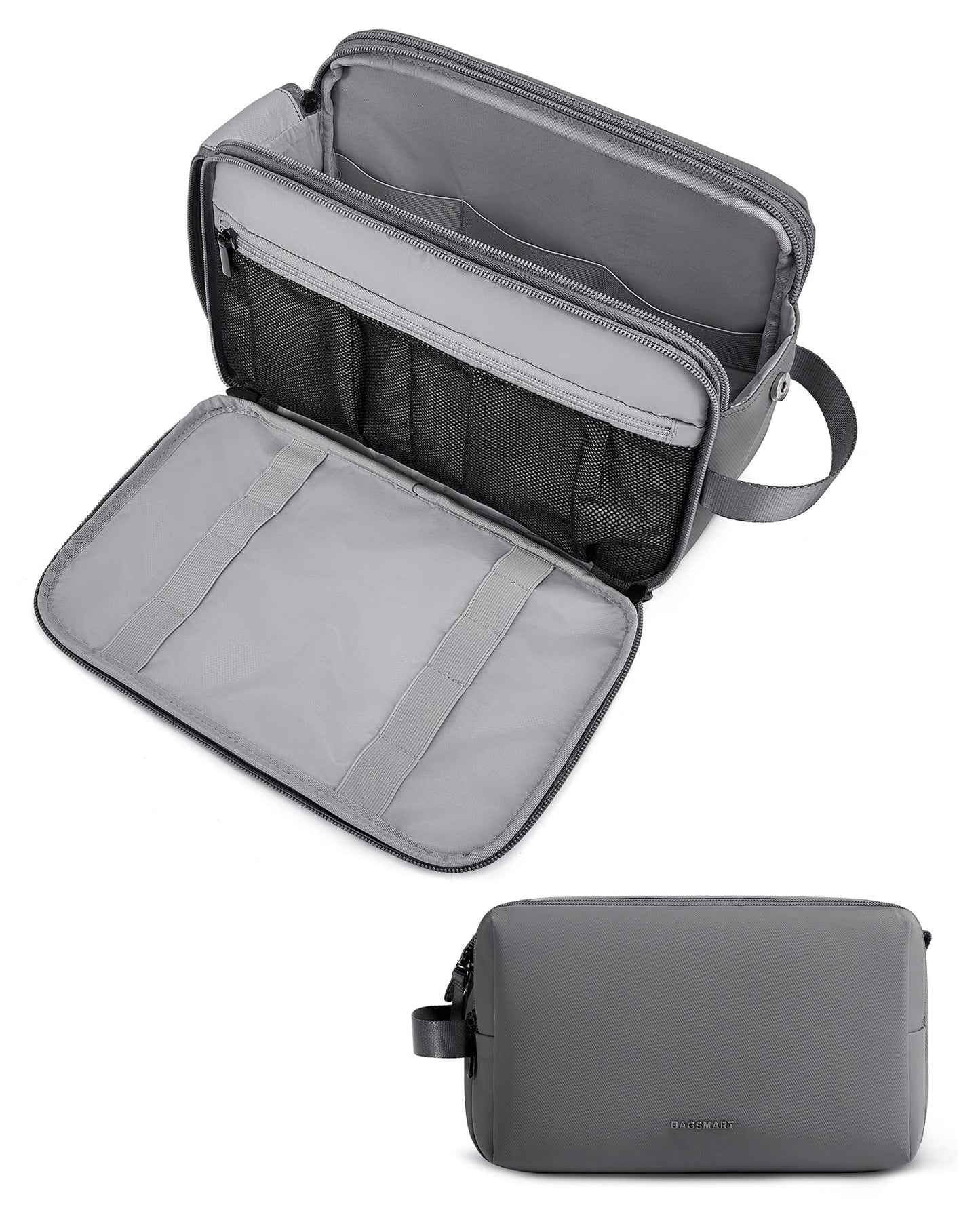 BAGSMART Toiletry Bag for Men, Large Travel Toiletry Organizer Dopp Kit Water-resistant Shaving Bag for Toiletries Accessories, Door Room Essentials, Grey