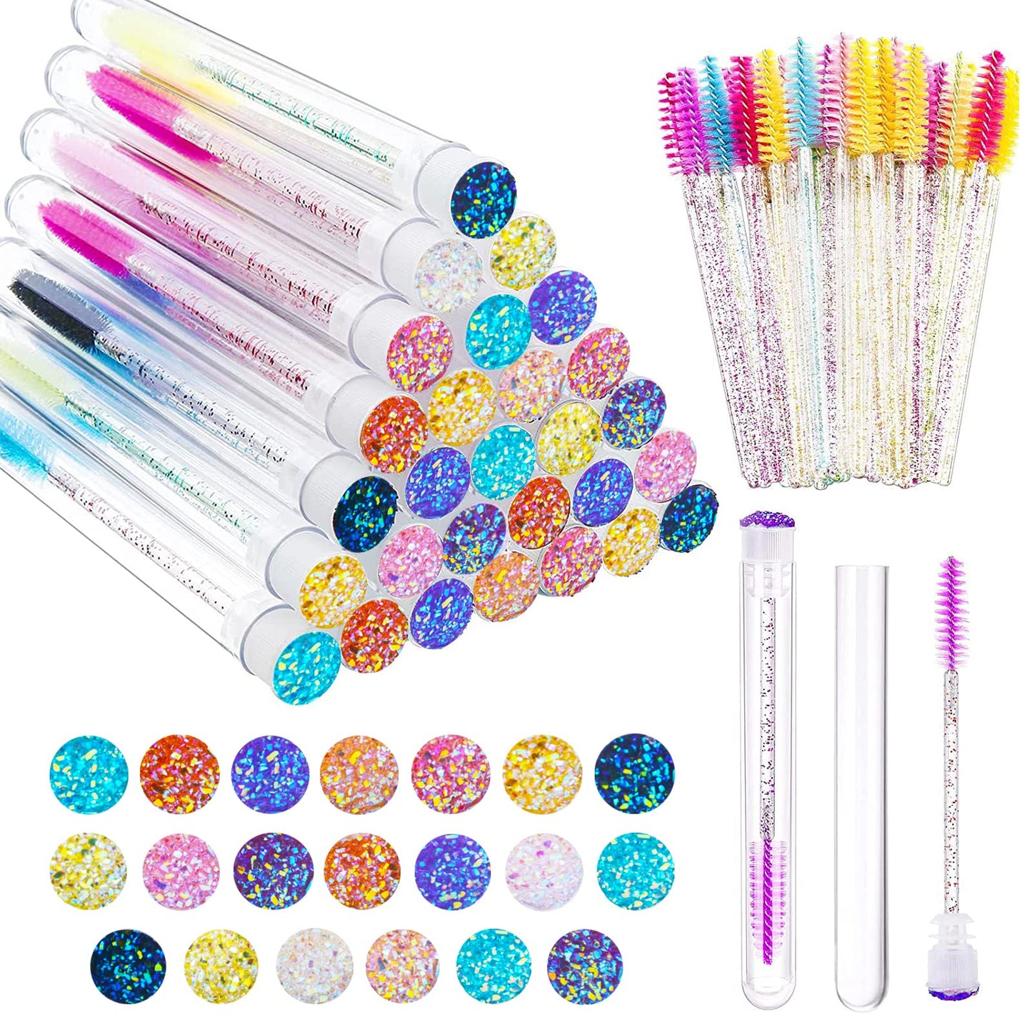 120 Pcs Lash Brush Eyelash Brushes for Eyelash Extensions Spoolies Cleaning Mascara Wands Tube Diamond Disposable Makeup Tool Applicator Set Sanitary Extension Supplies (Starry Sky)