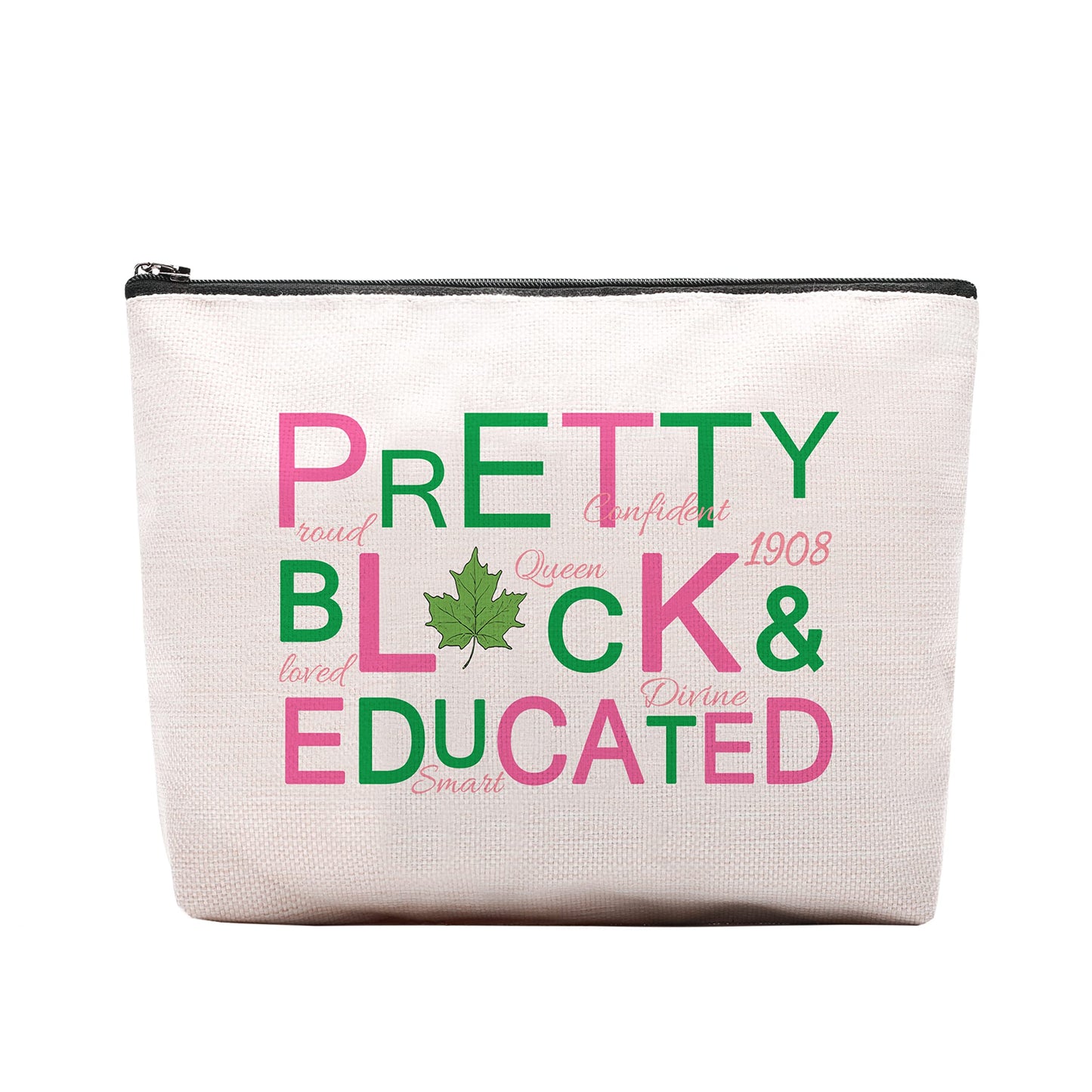 CEASQVAA Sorority Gift Pink and Green Makeup Cosmetic Bags Black Greek Sorority Gift Paraphernalia for Sister Friend