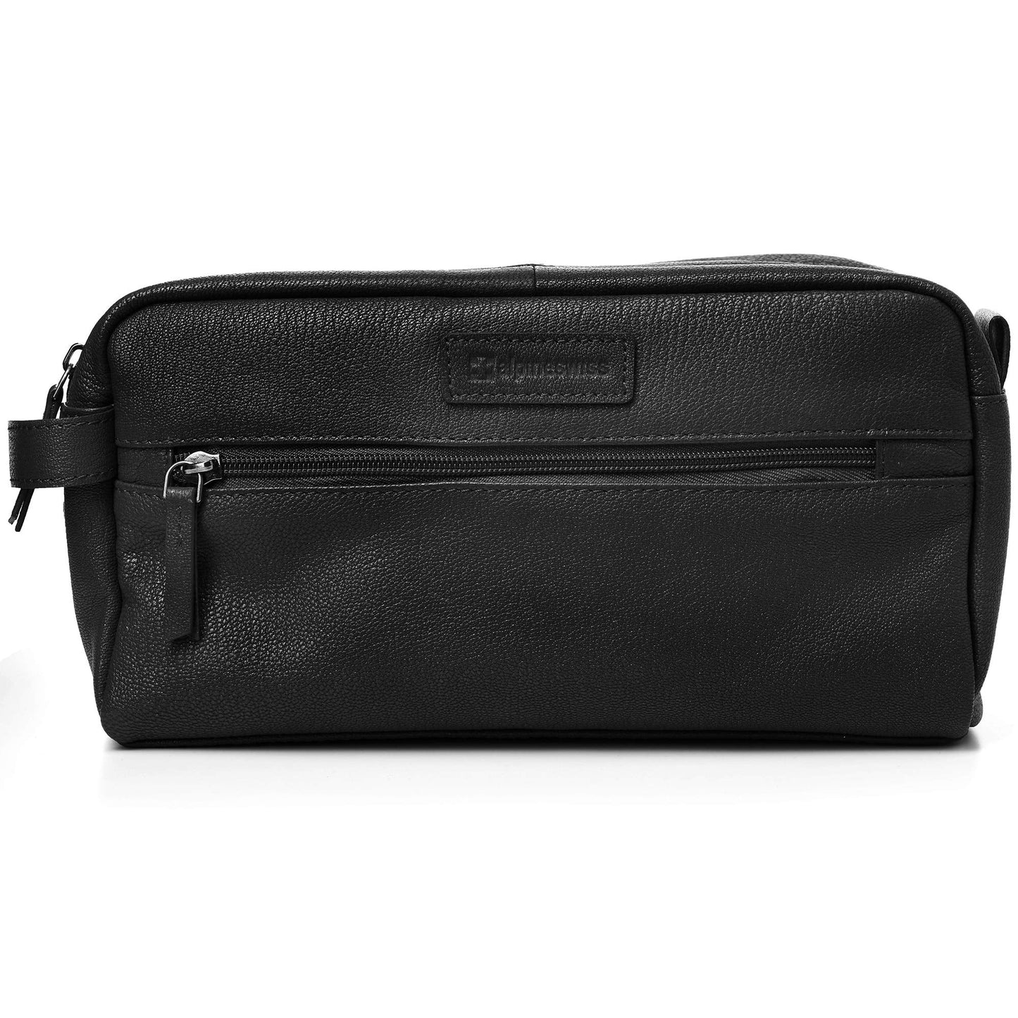 Alpine Swiss Sedona Toiletry Bag Genuine Leather Shaving Kit Dopp Kit Travel Case Black