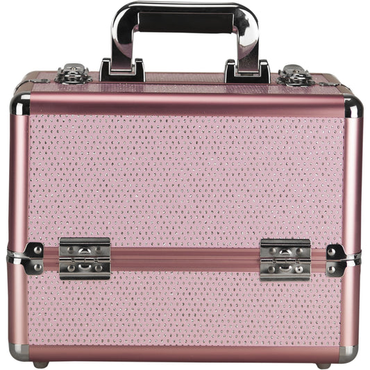 Sunrise 4 Tiers Expandable Trays Makeup Train Case Shoulder Strap Key-Lock, Pink Krystal