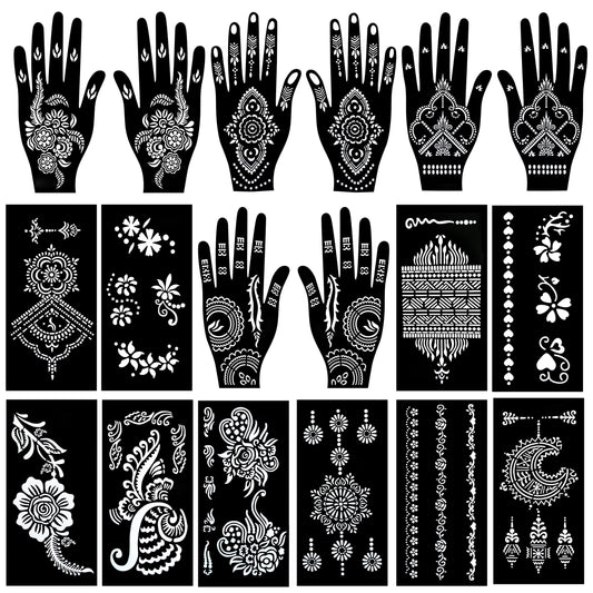 PADOUN 18 Sheets Henna Tattoo Stencils Kits, 10-Sheet Henna Stencils for Hand Forearm Glitter Airbrush DIY And 8-Sheet Temporary Tattoo Templates Henna Stencils for Hands Reusable